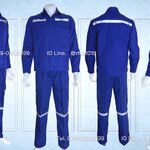 ชุดช่างแขนยาวผ้าคอมทวิวสีน้ำเงินล้วน (ติดสะท้อนแสง) + กางเกงช่างผ้าคอมทวิวกระเป๋าแปะสีน้ำเงิน (5 กระเป๋า) ติดสะท้อนแสง