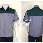 รหัส A8.4 : เสื้อช่างแขนสั้นผ้าคอมทวิวเทาอกเขียวแก่ (ซ่อนสาบ)