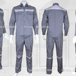 ชุดช่างแขนยาวผ้าคอมทวิวสีเทาคาดอกเทาอ่อนคู่ + กางเกงช่างผ้าคอมทวิวกระเป๋าแปะสีเทา (สะท้อนแสง)