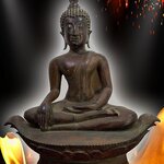 พระสุโขทัย ฐานเรือลายกลีบบัว หน้าตัก 9 นิ้ว เนื้อสำริด