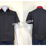รหัส A7.10 : เสื้อช่างแขนสั้นผ้าคอมทวิวสีดำกุ้นเลือดหมู