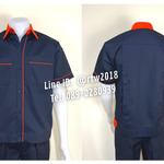 รหัส A6.8 : เสื้อช่างแขนสั้นผ้าคอมทวิวสีกรมท่ากุ้นส้ม