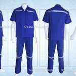 ชุดช่างแขนสั้นผ้าคอมทวิวสามกระเป๋าสีน้ำเงินล้วน (ติดสะท้อนแสง) + กางเกงช่างผ้าคอมทวิวกระเป๋าแปะสีน้ำเงิน (5 กระเป๋า) ติดสะท้อนแสง