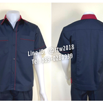 รหัส A6.10 : เสื้อช่างแขนสั้นผ้าคอมทวิวสีกรมท่ากุ้นเลือดหมู