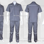 ชุดช่างแขนสั้นผ้าคอมทวิวสามกระเป๋าสีเทาล้วน (ติดสะท้อนแสง) + กางเกงช่างผ้าคอมทวิวกระเป๋าแปะสีเทา (5 กระเป๋า) ติดสะท้อนแสง