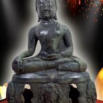 พระเชียงแสน สิงค์1 ปางชนะมาร ฐานสลักลายนูนต่ำช้างสามเศียร หน้าตัก 9 นิ้ว