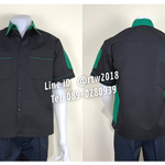 รหัส A13.4 : เสื้อช่างแขนสั้นผ้าคอมทวิวสีดำข้างเขียวเข้ม
