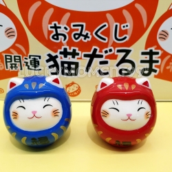 แมวดารุมะคู่ สีแดงและน้ำเงิน ขนาด 4 ซม.