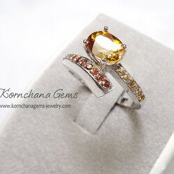 แหวนพลอยสีเหลือง แหวนซิทริน อัญมณีคนเกิดเดือนพฤศจิกายน สวยหรู แต่งบ่าข้างด้วยเพทายสีน้ำตาล brown zircon สวยหรู ชิ้นงานประณีต