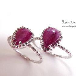 แหวนทับทิมพม่าทรงหยดน้ำ อัญมณีประจำราศีกรกฎ พลอยสีชมพูสวยหวาน ตัวเรือนเงินแท้ silver925 ขนาดกระทัดรัดพอดี ใส่ติดนิ้วได้ทุกวัน