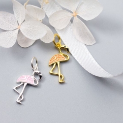 จี้เงินแท้ 92.5% นกฟลามิงโก้ สีเงิน 8*16*2mm.(1ชิ้น)