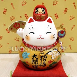แมวกวักนำโชคสีทองพร้อมดารุมะ นำเข้าจากญี่ปุ่น ขนาดสูง 14.5 ซม.
