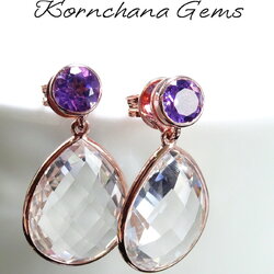 ต่างหูพลอยแท้ใส่ได้ 2 แบบ ใส่เป็นต่างหูเม็ดเดียวติดหู หรือแบบต่างหูห้อย ดีไซน์เก๋สุดๆ ด้วยควอทซ์ขาวใสและอเมทิสท์อินเทรนด์สวยไม่ซ้ำใคร ชิ้นงานประณีต