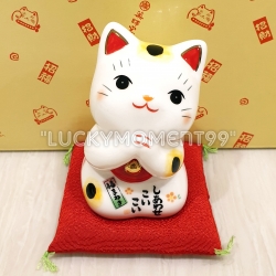 แมวกวักญี่ปุ่นพนมมือ งานเซรามิค ผิวมัน เกรดพรีเมียม ขนาดสูง 9 ซม.