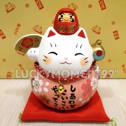 แมวกวักนำโชคสีชมพูพร้อมดารุมะ นำเข้าจากญี่ปุ่น ขนาดสูง 11.5 ซม.