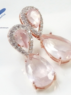 Rosequart Earring ต่างหูโรสท์ควอทซ์ทรงหยดน้ำ พลอยสีชมพูหวาน ตัวเรือนเงินแท้ ชุบพิงค์โกลด์ ฝีมือประณีต