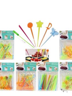 ไม้จิ้มผลไม้ พลาสติก 1*40 PCS *คละแบบ*