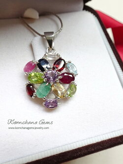 จี้พลอยแท้ multicolor gems pendant จี้พลอยนำโชค จี้พลอย 9 สี ทั้งแดงการ์เนท ชมพูทับทิม ม่วงอเมทิสท์ น้ำเงินไพลิน เขียวเพอริดอท