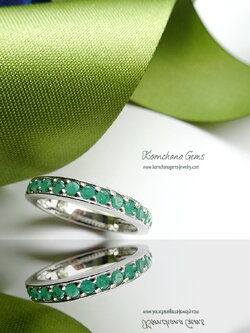 แหวนแถวมรกตบราซิล สีเขียวหวานเจี๊ยบ น่ารัก อัญมณีสำหรับคนเกิดเดือนพฤษภาหรือราศีพฤษภ ตัวเรือนเงินแท้ silver925 ใส่ติดนิ้วได้ทุกวัน ใส่วงเดียวหรือใส่เป็นคู่ก็สวย