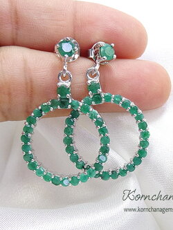 ต่างหูมรกตบราซิลสีเขียวหวานๆ ต่างหูห้อยยาวทรงกลม minimal style เรียบแต่เท่ห์ ใส่ได้ทุกวัน ตัวเรือนเงินแท้ silver925