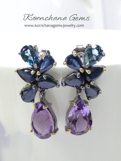 ต่างหูพลอยอเมทิสท์ แมทช์กับไพลินและลอนดอนบลูสีน้ำเงินเข้ม หรู มีระดับ สวยคมเข้ม แต่ไม่ทิ้งความหวานแบบมีชาติตระกูลสำหรับไปงานเลี้ยง