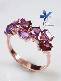 Garnet&Amethyst Ring แหวนการ์เนทสีน้ำตาลแดงสลับอเมทิสท์สีม่วงเข้มสลับม่วงอ่อน (แหวนพลอยผู้หญิง) ดีไซน์สวยเก๋ ตัวเรือนเงินแท้