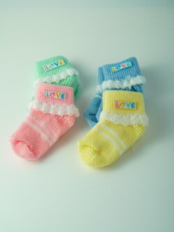 ขายส่ง ถุงเท้าเด็กอ่อน ถุงเท้าทารก ถุงเท้าเด็กแรกเกิด รุ่นถุงเท้าพื้นสี-ปักLOVE (ราคาต่อโหล) nongnini1988