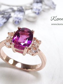 แหวนพลอยแท้ พลอยสีม่วงอมชมพู tourmaline สวยหวานสุดๆ อัญมณีแห่งความรักและมิตรภาพ แมทช์กับตัวเรือนสีพิงโกลด์ ชิ้นงานประณีตสุดๆ