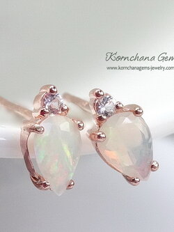 ต่างหูโอปอลสีรุ้งแบบติดหู น่าร๊ากกก โอปอลอัญมณีประจำราศีตุลย์ ตัวเรือนเงินแท้ silver925 สีพิงค์โกลด์ ขนาดกำลังดี ใส่ติดหูได้ตลอด