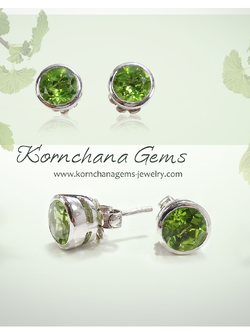 Studs Earrings ต่างหูติดหูพลอยเพอริดอทสีเขียวมะนาวสดใส เพอริดอทเป็นพลอยประจำวันเกิดของคนเกิดเดือนสิงหาคมหรือคนเกิดวันพุธ