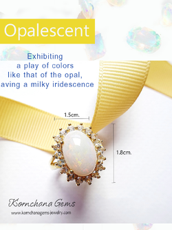 แหวนพลอยแท้สไตล์วินเทจ แหวนโอปอลทรงไข่เจียระไนหลังเบี้ยล้อมเพทายวิ๊งๆ ตัวเรือนเงินแท้ ชุบสีทองอ่อนๆ สวยคลาสสิคตลอดกาล