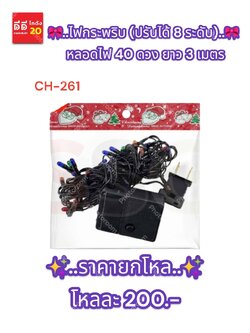 ไฟกระพริบ (ปรับได้ 8 ระดับ) หลอดไฟ 40 ดวง ยาว 3 เมตร