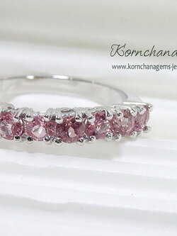 แหวนแถวพลอยทัวร์มาลีนสีชมพู Pink Tourmaline สวยหวานสุดๆ พลอยสีชมพูอ่อนดูแพง ตัวเรือนเงินแท้ silver925 ชิ้นงานประณีต