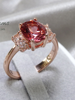 แหวนพลอยแท้ พลอยสีชมพูพีช สวยหวานสุดๆ pink tourmaline อัญมณีแห่งความรักและมิตรภาพ ชิ้นงานประณีตสุดๆ ไม่พอใจยินดีคืนเงิน
