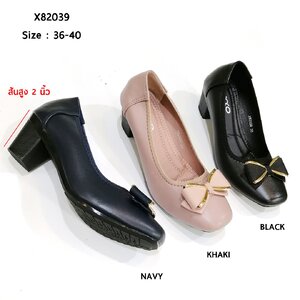 รองเท้าคัทชู รองเท้าเพื่อสุขภาพ รองเท้าแฟชั่น ประดับอะไหล่ หญิง ใส่ทำงาน ส้นpuสูง2นิ้ว หนังพียูนิ่ม พี้นนุ่ม น้ำหนักเบา X82039