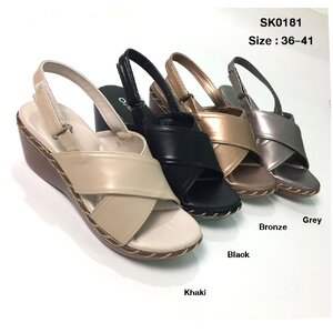 รองเท้าแตะ เพื่อสุขภาพ แฟชั่น หน้าสวม มีสายรัดส้น สายรัดหลังเท้า ส้นเตารีดเย็บเชือก สูง2นิ้ว นิ่มใส่สบาย SK0181