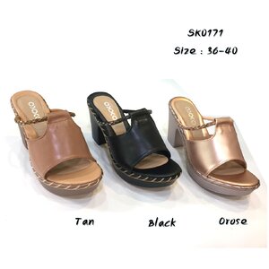 รองเท้าแฟชั่นส้นสูง รองเท้าแตะเพื่อสุขภาพส้นสูงแบบสวมใส่กระชับเก็บรูปเท้า ส้นพียูเย็บเชือกด้วยมือ SK0171