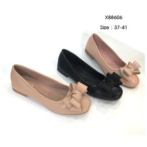 รองเท้าคัทชู รองเท้าเพื่อสุขภาพ รองเท้าแฟชั่น ประดับโบว์ หญิง ใส่ทำงาน ส้นpuสูง1นี้ว พี้นกันลื่น หนังพียูนิ่มมาก พี้นนุ่ม น้ำหนักเบา X88606