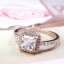 white topaz square แหวนพลอยโทพาสทรงสี่เหลี่ยมล้อมพลอยขาวเม็ดเล็กรอบวง ชุบพิงค์โกลด์ ชิ้นงานประณีต ตัวเรือนเงินแท้