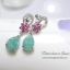 ต่างหูพลอยแท้ พลอยมรกตสีเขียว ด้านบนฝัง pink tourmaline พลอยทัวร์มาลีนสีชมพู สวยหวาน น่ารัก ตัวเรือนเงินแท้ ชิ้นงานประณีต การันตีคุณภาพ