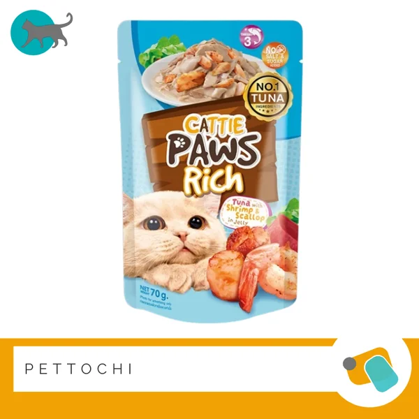 Cattie Paws Rich แคทตี้ พอว์ ริช อาหารเปียกแมวโตในเยลลี่ 70g 12 ซอง image 2 Cattie Paws Rich แคทตี้ พอว์ ริช อาหารเปียกแมวโตในเยลลี่ 70g 12 ซอง image 2
