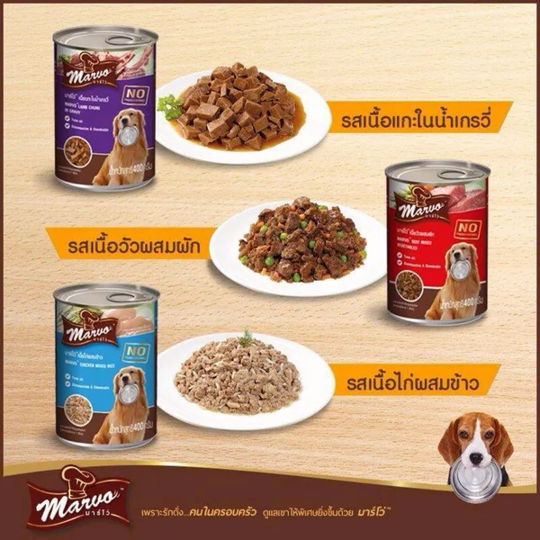 Marvo มาร์โว่ อาหารสุนัขเกรดพรีเมียม แบบกระป๋อง 400 กรัม เนื้อแน่น หอมอร่อยทุกรส image 2 Marvo มาร์โว่ อาหารสุนัขเกรดพรีเมียม แบบกระป๋อง 400 กรัม เนื้อแน่น หอมอร่อยทุกรส image 2