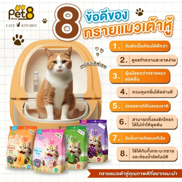 PET8 Tofu Pellet ทรายแมวเต้าหู้ พรีเมี่ยม แบบแท่ง 10 ลิตร ไร้ฝุ่น จับตัวเป็นก้อน เก็บกลิ่นได้ดี image 2 PET8 Tofu Pellet ทรายแมวเต้าหู้ พรีเมี่ยม แบบแท่ง 10 ลิตร ไร้ฝุ่น จับตัวเป็นก้อน เก็บกลิ่นได้ดี image 2