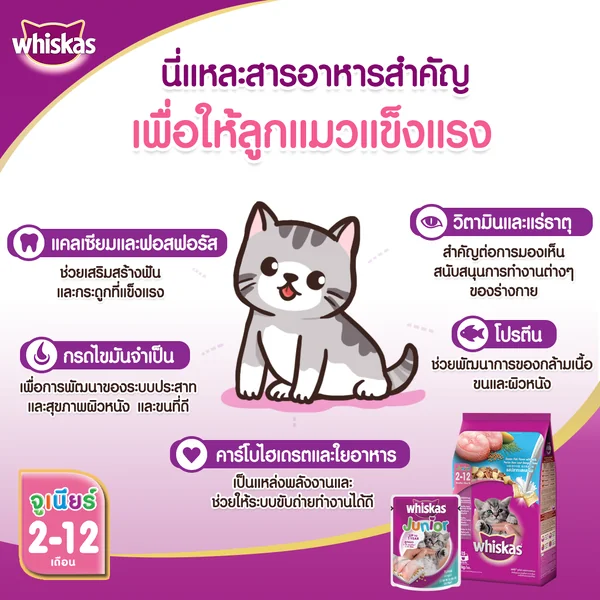 Whiskas วิสกัส อาหารเพื่อสุขภาพและคุณค่าทางโภชนาการสำหรับแมวและลูกแมว 450g-3Kg image 4 Whiskas วิสกัส อาหารเพื่อสุขภาพและคุณค่าทางโภชนาการสำหรับแมวและลูกแมว 450g-3Kg image 4