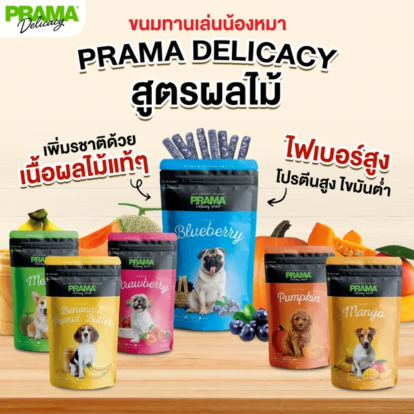 Prama พราม่า ขนมสุนัข Dog Snack ผลิตจากเนื้อไก่แท้ 50 - 70 กรัม ครบรส image 6 Prama พราม่า ขนมสุนัข Dog Snack ผลิตจากเนื้อไก่แท้ 50 - 70 กรัม ครบรส image 6