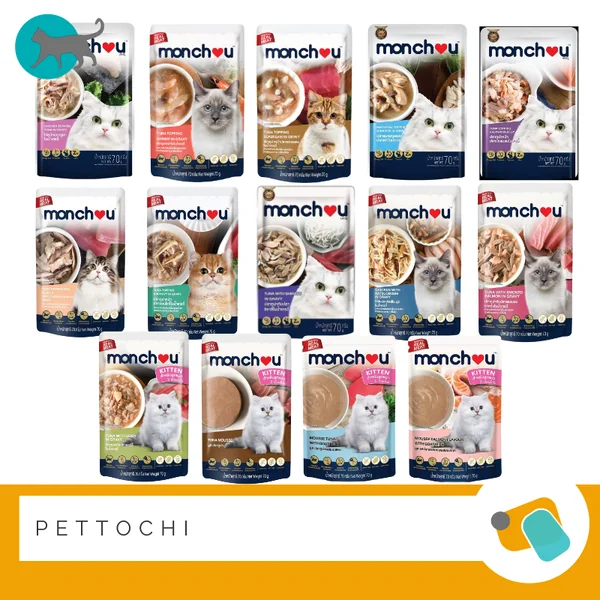 Monchou อาหารเปียกแมวในน้ำเกรวี่ 12 ซอง Monchou อาหารเปียกแมวในน้ำเกรวี่ 12 ซอง