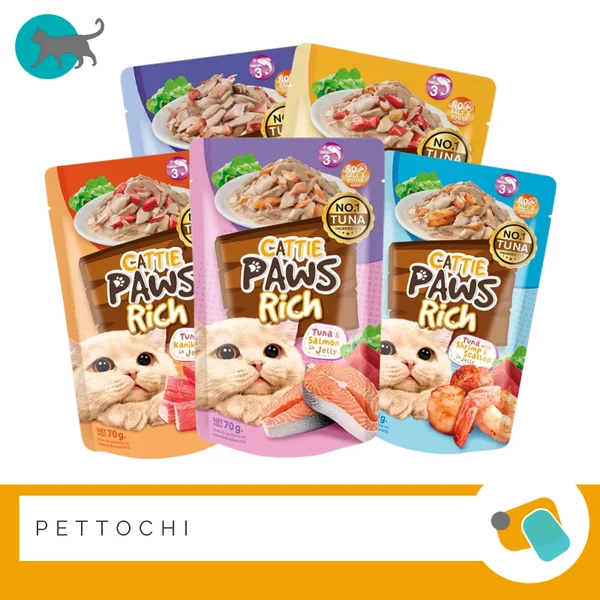 Cattie Paws Rich แคทตี้ พอว์ ริช อาหารเปียกแมวโตในเยลลี่ 70g 12 ซอง Cattie Paws Rich แคทตี้ พอว์ ริช อาหารเปียกแมวโตในเยลลี่ 70g 12 ซอง