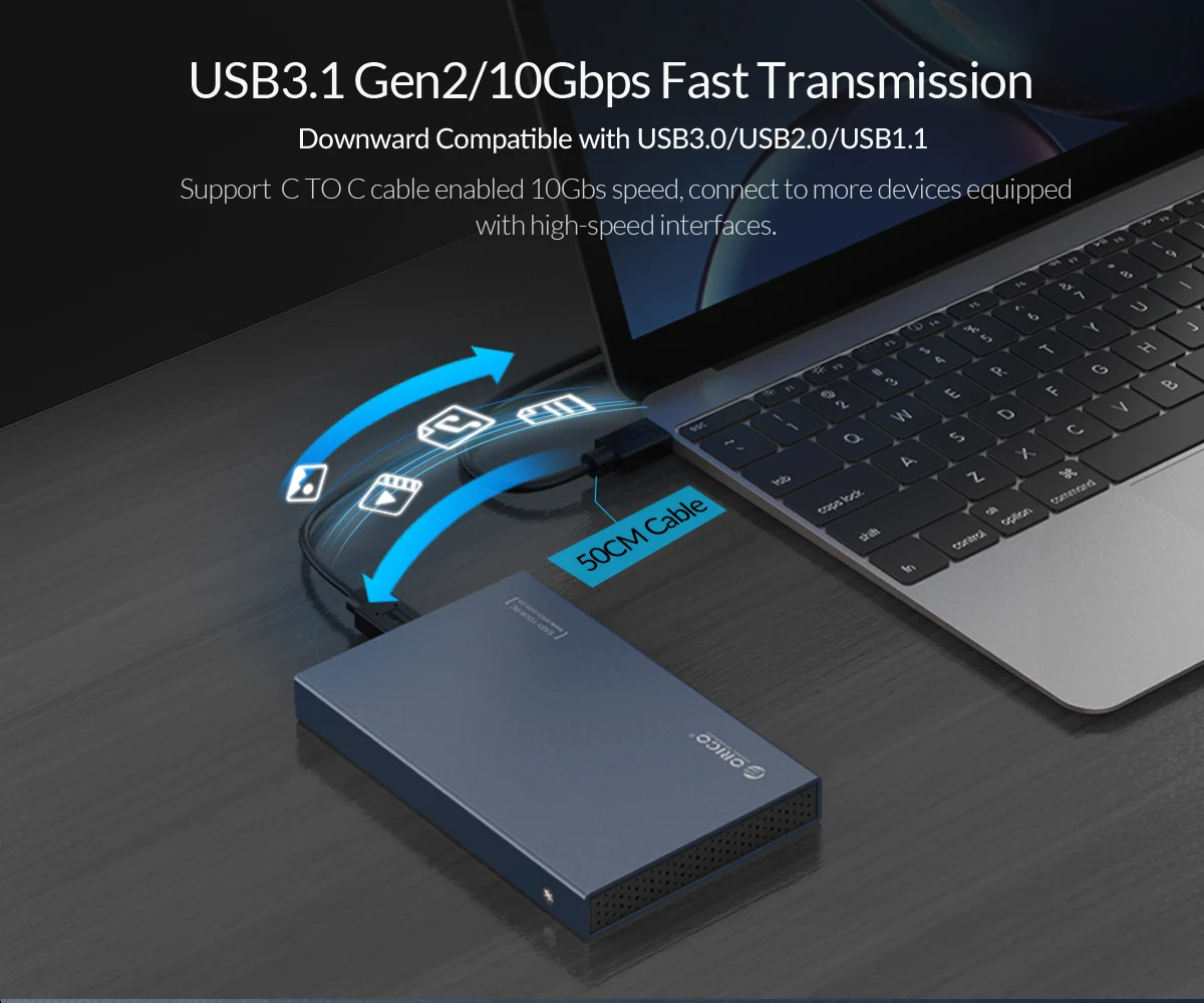 2.5 ENCLOSURE (กล่องใส่ฮาร์ดดิสก์) ORICO 2518C3-G2 ALUMINUM TYPE-C (GRAY)